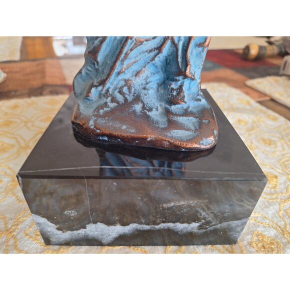 Bronze On Marble Brutalist Sculpture- Vivid Carbonite- Golfer- Very Nice- Golf! - Picture 2 of 11